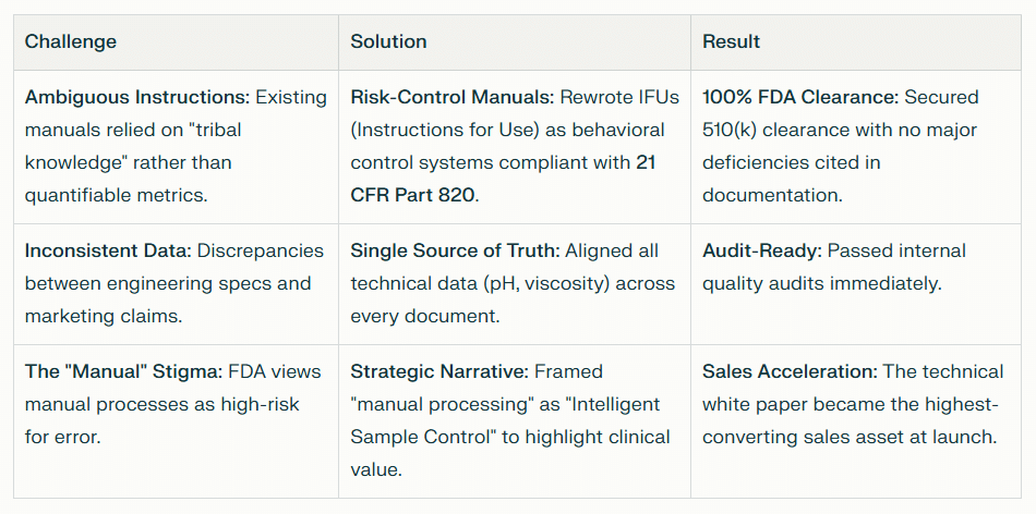 FDA 510(k) Clearance, Case Study, Technical Writing, Regulatory Documentation, Medical Device, User Manuals, Compliance Documentation, White Paper, Quality Management